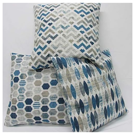Confección Saymi Fundas cojin 3 Uds. Ref. Geometric Color Azúl 45 x 45 sin Rellenos, Tejido loneta Estampada
