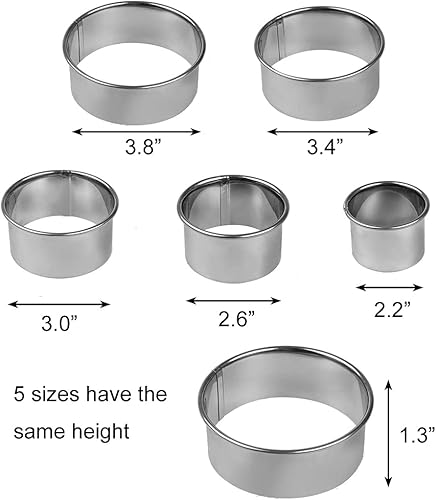 Miniatura 8 de Cortador redondo de acero inoxidable de 5 tamaños diferentes para hornear con borde enrollado, cortador de galletas, moldes para hacer donas,