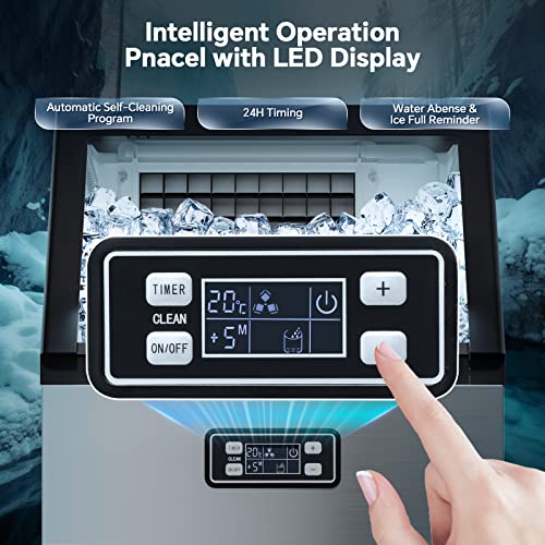 Kismile Commercial Ice Maker, Freestanding Square Ice Cube Maker 100Lbs/24H, 28Lbs Storage Bin, Full Heavy Duty Stainless Steel Construction, Ice Maker Machine For Home Bar #TOP1