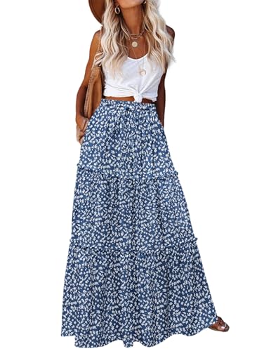 Hotouch Jupe longue pour femme, taille haute, élégante, coupe trapèze, avec cordon de serrage, couleur unie, avec poches, pour loisirs, M