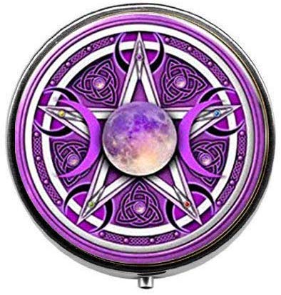 Charm Purple Triple Moon Goddess Pentagram Jewelry Wicca Protection Crescent Moon Supernatural Amulet - Art Photo Pill Box - Charm Pill Box - Glass Candy Box
