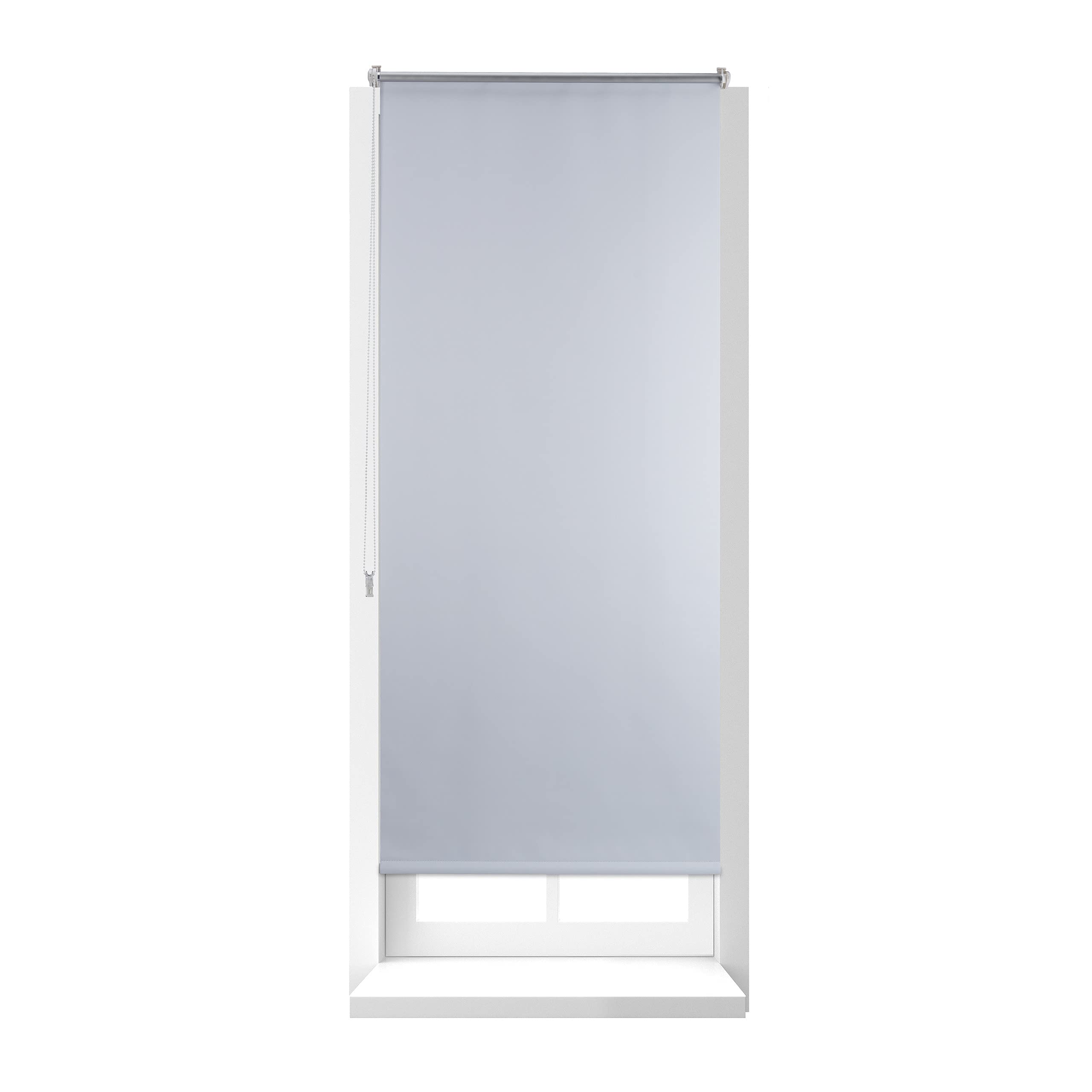 Relaxdays Estor Opaco Enrollable sin Taladrar, Tela-​Aluminio, Ancho Tejido 66 cm, 70 x 160 cm, Blanco