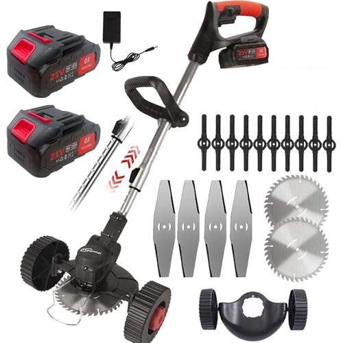3 in 1 iToolMax Cordless Grass Trimmer, Electric Weed Wacker Cordless, Weed Eater Battery Powered with Two 21V/1500mAh Batteries, Brush Cutter & Grass Trimmer & Lawn Edger with 3 Types of Blades