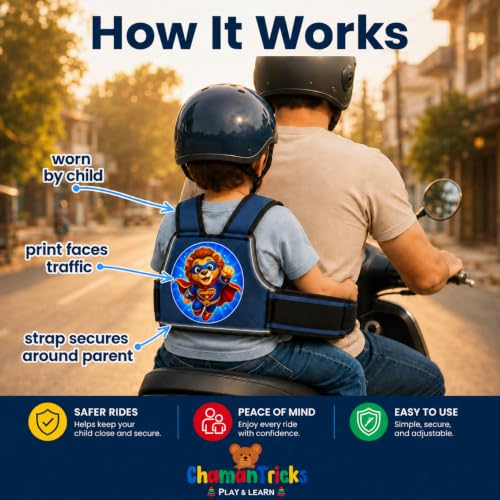 Image of Baby Safety Belt for 2 Wheeler | Adjustable Two Wheeler /Motorcycle Safety Harness Strap Belt for Children for 2 to 6 Year (Super Lion)