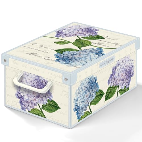 Caja organizadora de almacenamiento ropa, para almacenaje decorativa en carton, 25x35x17,5 cm, para armario, baul, zapatos, calcetines, juguetes, regalo, con tapa, HORTENSIAS