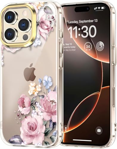 luolnh Case for iPhone 16 Pro Max for Women Girls,Cute Clear Floral Pattern Hard Back Phone Cover for iPhone 16 Pro Max 6.9 inch 2024-Diagonal Pink Bloom