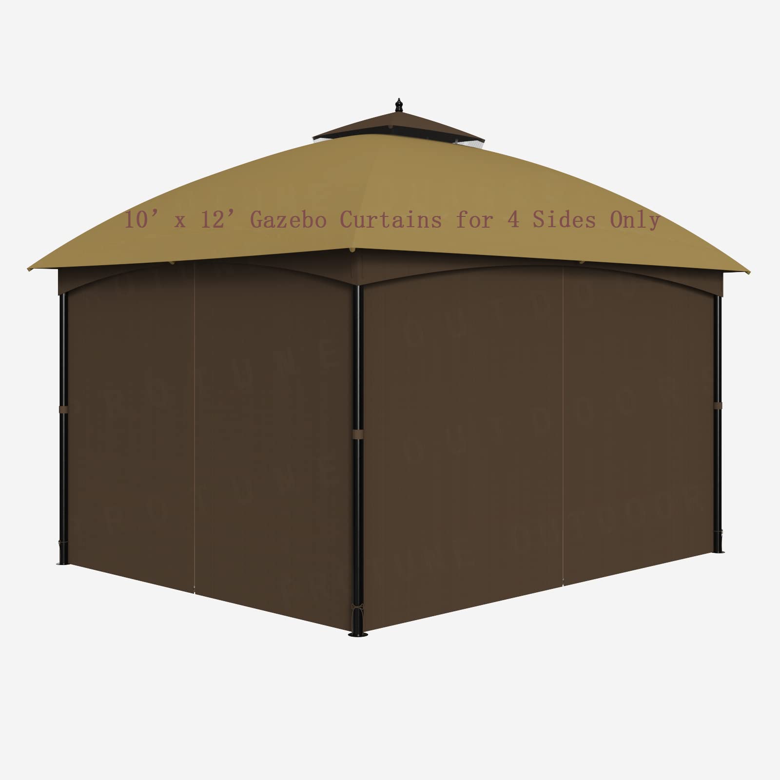 10x12 Ft Replacement Gazebo Curtains (4 Panels) - Brown, Polyester With Zippers & Mesh, Includes Hanging Rings