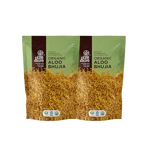 Image of Pure & Sure Organic Aloo Bhujia Namkeen 240gm |Ready to Eat Snacks | Crispy & Light | No Artificial Flavors & Colors|120gm each (Pack of 2)