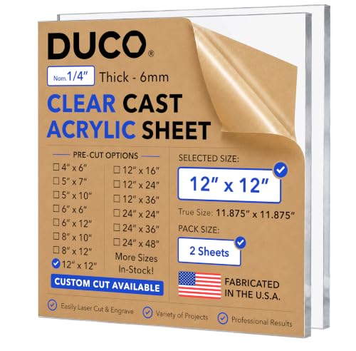 Image of Duco 1 /4 inch Clear Cast Acrylic Sheets, 12 inchx12 inch Plexiglass Sheets, 2 Pack