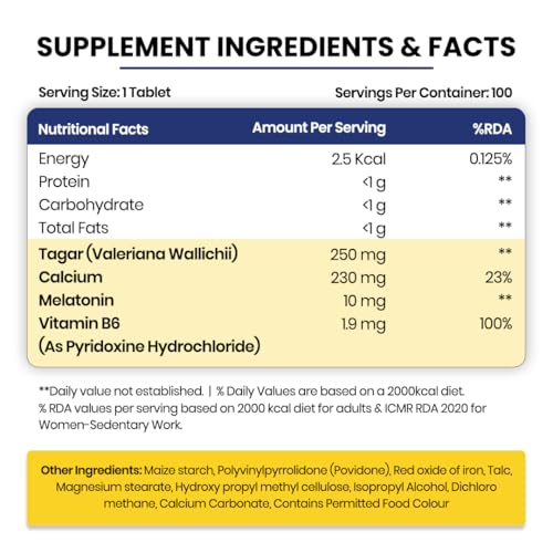 Image of Vlado's Himalayan Organics Melatonin 10Mg + Tagar 250Mg Supplement With Vitamin B6 And Calcium | Non-Habit Forming, Restful Sleep, Improved Focus, Relaxed Mind | Good For Eye Health (60 Tablets)