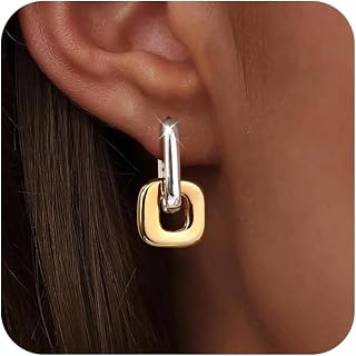 Convertible Chunky Hoop Earrings for Women Trendy: Paperclip Link Hoop Earrings Two-Tone Plated Geometric Drop/Dangle Huggie Hoop Earrings Hypoallergenic Lightweight Trendy Gold Jewelry