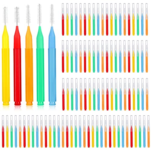 Patelai 100 Pieces Braces Brush for Cleaner Interdental Brush Toothpick Dental Tooth Flossing Head Oral Dental Hygiene Flosser Toothpick Cleaners Tooth Cleaning Tool (Delicate Colors,Plenty Sizes)