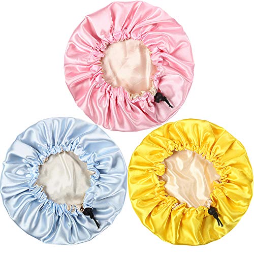 3 Pieces Kids Satin Bonnet Adjustable Sleeping Cap Reversible Satin Cap for Teens Toddler Child (Novelty Color)