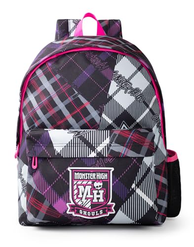 Monster High Sac à dos Ghouls Tartan Patchwork en noir, rose, gris et violet | Sac d'école classique à carreaux pour filles et femmes | Bretelles...