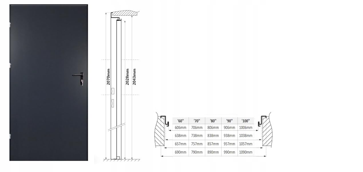 Porte esterne in acciaio, porta per garage, porta multiuso, porta per cantina, porte per locali commerciali (70-790 x 2070 mm destra bianco RAL 9016)