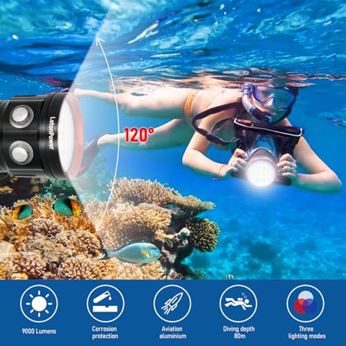 Image of B24 Dive Light Underwater Flashlight 9000Lumens Underwater Video Lights 80m Scuba Dive Light Diving Flashlight for Under Water Sports,Underwater Video Shooting and Photography