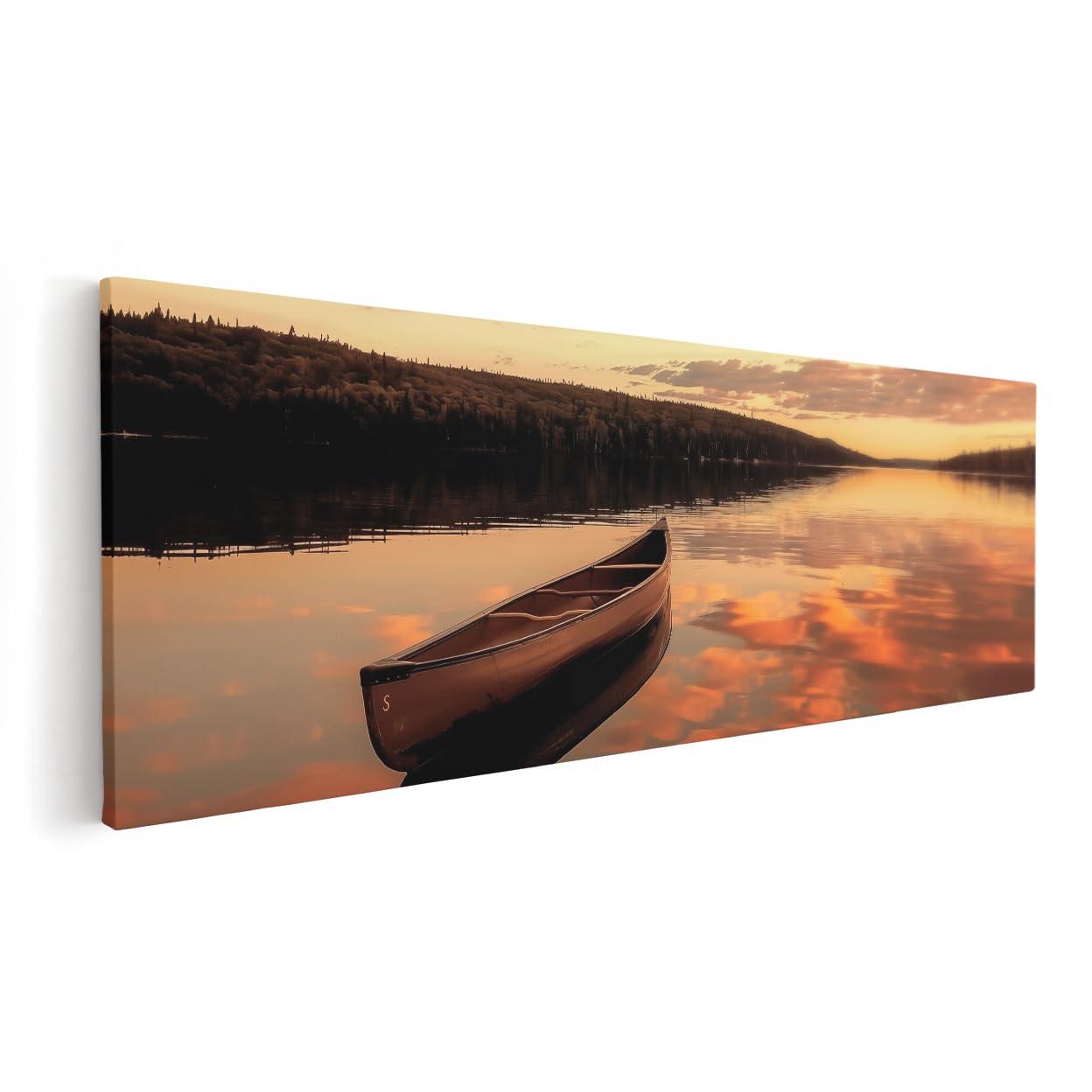 Artaza Leinwand Bilder Sonnenuntergang Am See - 120x40 cm - Groß XXL - Wanddeko Kanu - Wandbilder Meer - Deko Wohnzimmer