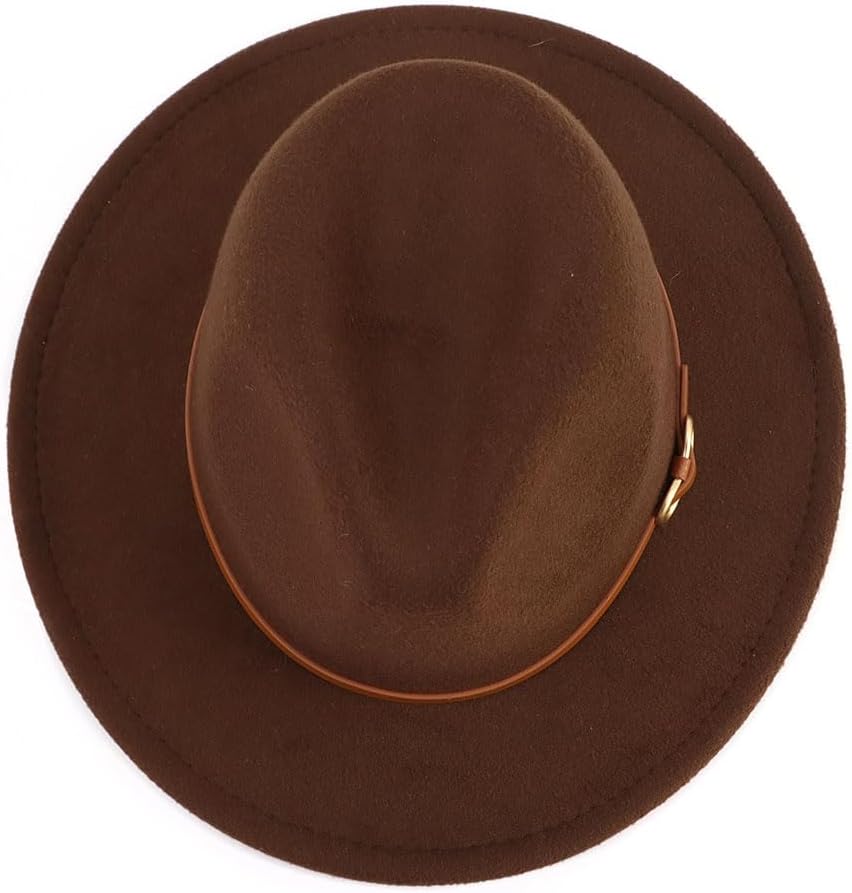 Fedora Hats for Men Women Felt Jazz Hat Wide Brim Panama Hat with Belt Buckle - Image 5