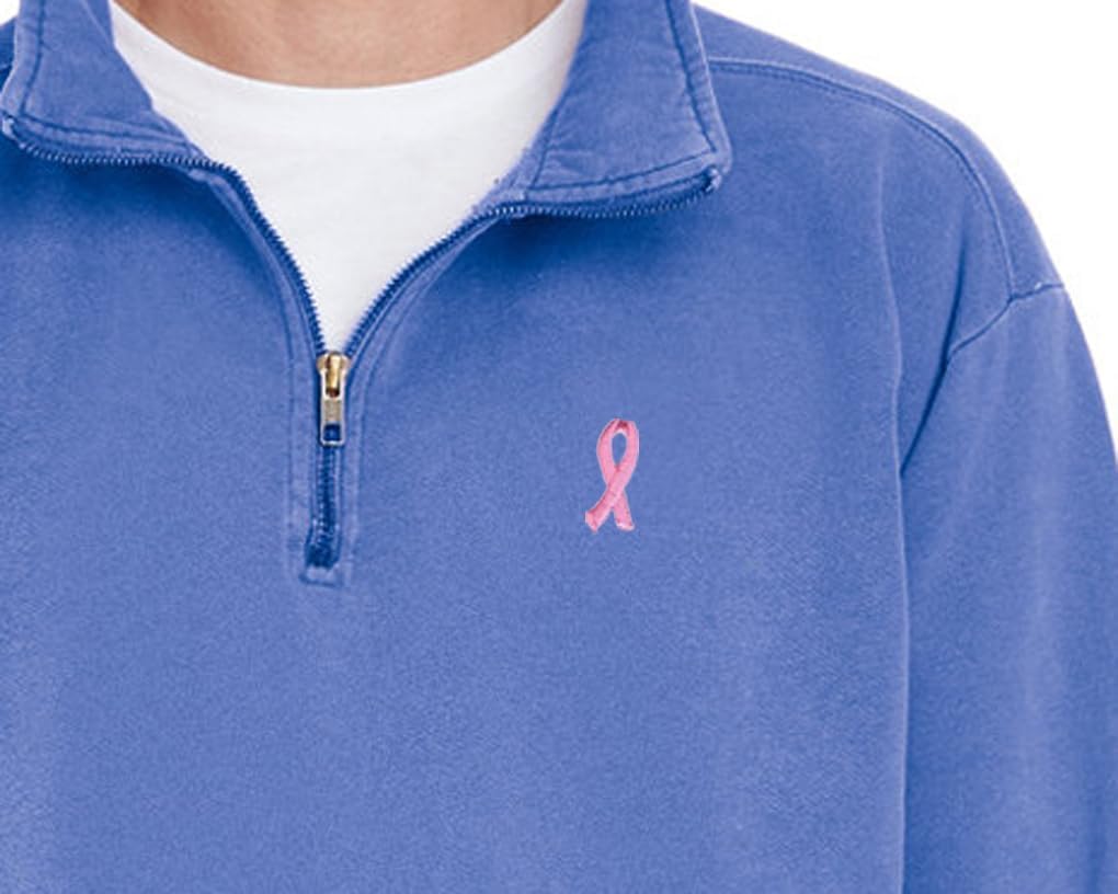 Buy Cool Shirts Men's Breast Cancer Awareness Patch Quarter-Zip Soft-Washed Sweatshirt