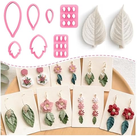 Keoker Leaf Clay Cutters, 7 Shapes Polymer Clay Leaf Cutters with Polymer Clay Press Mold, Clay Cutters for Polymer Clay Jewelry, Polymer Clay Earring Molds, Spring Polymer Clay Earring Cutters Cover