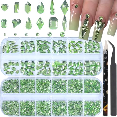 Nail Rhinestones - 3D Multi Shape Size Crystal, Crystal Light Gre...