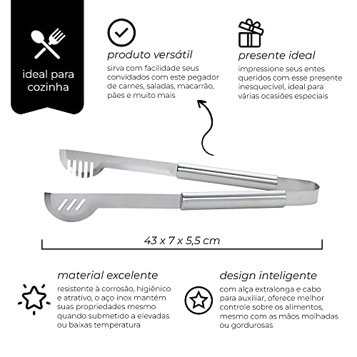 Mimo Style Pegador Longo Para Churrasco 43cm, Feito Inteiramente em Aço Inoxidável de Alta Qualidade