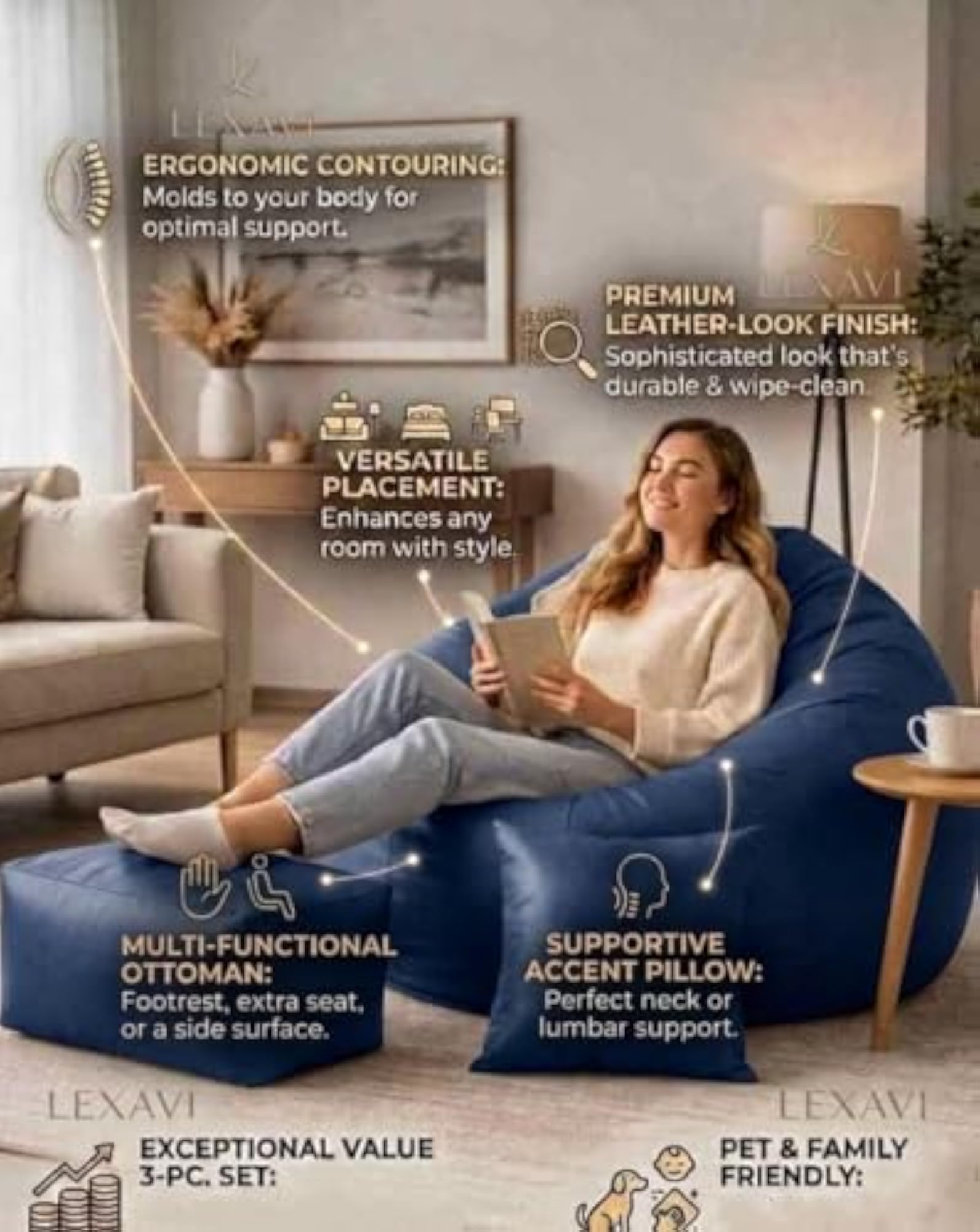 6XL Tear Drop Bean Bag Chair with Footrest & Pillow Cover Only