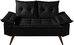 Sofá 2 Lugares Bariloche Namoradeira Em Couro Sintético (Preto)