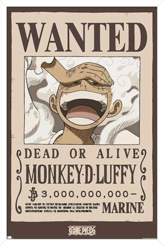 Trends International One Piece - Monkey D Luffy Wanted Poster Wall Poster, 34L x 22.4W, White Framed Version