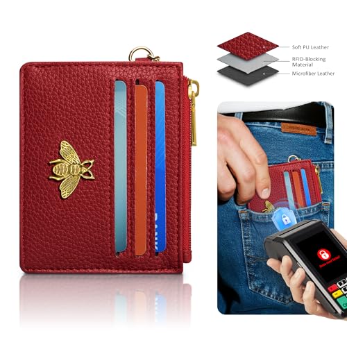 Image of SEAVILIA Card Holder Keychain Wallet for Women with ID Window RFID Coin Purse Bee Gifts Slim Minimalist Small Wallet