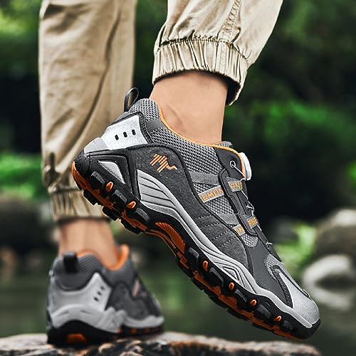 Men's Waterproof Hiking Shoe for Walking & Trail Shoes Self-Tying Anti Slip Outdoor Hike Trekking Shoes Low Top Breathable Camping Hiker Sneakers2