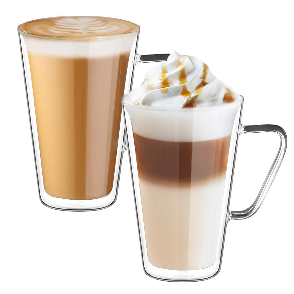 ecooe 2x450ml Doppelwandige Latte Macchiato Gläser Cappuccino Kaffeegläser