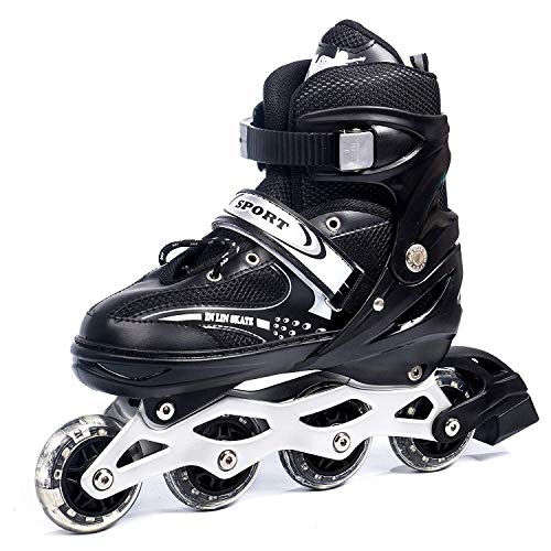 Image of Skating Shoes Inline Skates | Light Up Wheels - Interactive LED Flashing Roller Skates Adjustable Skating Shoes Comfertable Skate for Outdoor Fun (Black)