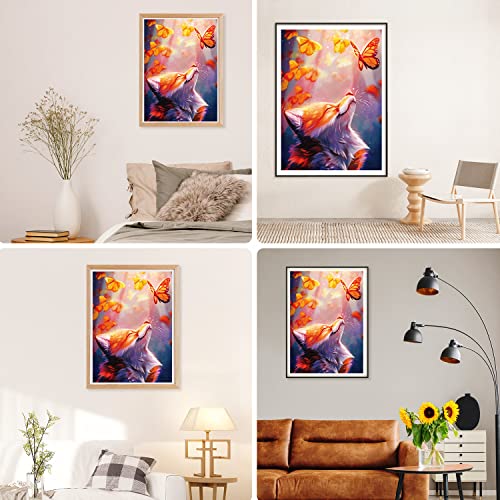 Diamondouble Diamond Painting Kits For Adults, Diy Full Round Drill Diamond Art Fox&Butterfly Diamond Painting Fox By Numbers Kits Crafts For Family Relaxation & Home Wall Decor #TOP3