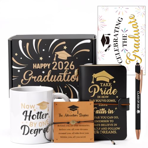Exceptional Graduation Gift Set: 11oz Mug, Compass Bracelet, Inspirational Notebook & Pen, and Congratulations Card for Graduates