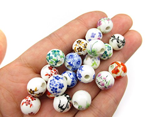 All In One 20Pcs Round Exquisite Oblate Ceramic Porcelain Flower Decal Spacer Beads Traditional Chinese Style(Mix 10Mm) #TOP3