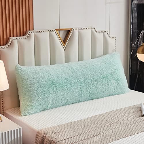 WERDIM Shaggy Fluffy Faux Fur Body Pillow Cover 21"x54" Button Closure Velvet Pillow Shams Throw Body Pillowcase Long Decorative Bed Pillow Case(Aqua, 21 X 54 Inches)