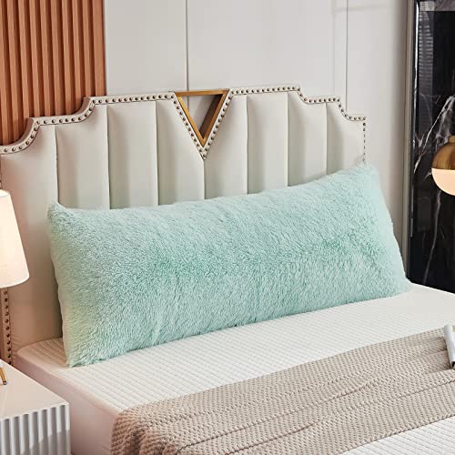 Werdim Shaggy Fluffy Faux Fur Body Pillow Cover 21"X54" Button Closure Velvet Pillow Shams Throw Body Pillowcase Long Decorative Bed Pillow Case(Aqua, 21 X 54 Inches) #TOP3