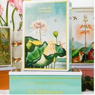 La Sablésienne, "La Jeune Fille et le Nénuphar (Young Girl & Water Lily) Decorative Metal Tin of Pure French Butter Shortbread Cookies, 2 Flavors, 8.8 oz, Imported