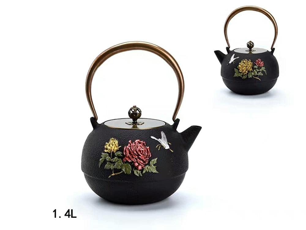 Tetera de Hierro Fundido, Tetera Japonesa, Tetera, Herramientas para Beber, colador de Acero Inoxidable, Tetera de peonía, 1,4 L (como se Muestra en un tamaño)