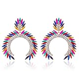 Clip on Earrings for Women Geometric Open C Shape Clip Earrings Faux Rhinestone Crystal Big Statement Clip on Earrings Dangle Hypoallergenic Prom Party Birthday Xmas Valentine's Day Gifts (Colorful)
