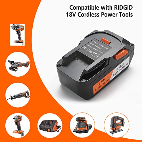 powerost 18V Lithium ion Battery: Replacement for Ridgid R840085 R840087 R840083 R840084 130254003 Octane Drill - Compatible with Ridgid 18 Volt Charger 6Ah 2 Pack - Thumbnail 6