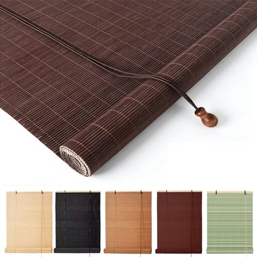 Estor De Bambú Enrollable Natural, Persiana Bambú para Ventanas Puertas Translúcida 60% Protección Solar Privacidad Interior Exterior Transpirable Fácil Instalación 60x160 cm(Chestnut,W120xH220cm)
