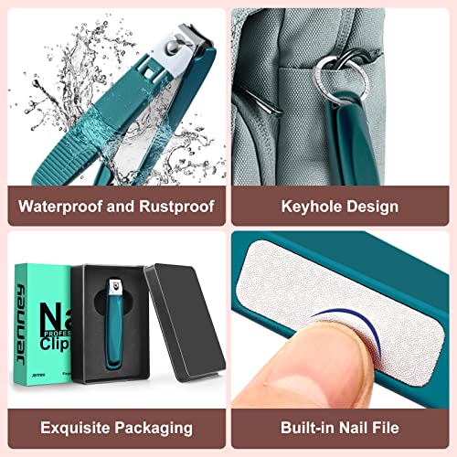 Jenney Nail Clipper With Catcher, Sharp Stainless Steel Fingernail And Toenail Cutters, No Splash Professional Nail Clippers With File, Dark Green Sturdy Durable Nail Trimmer For Women And Men #TOP6