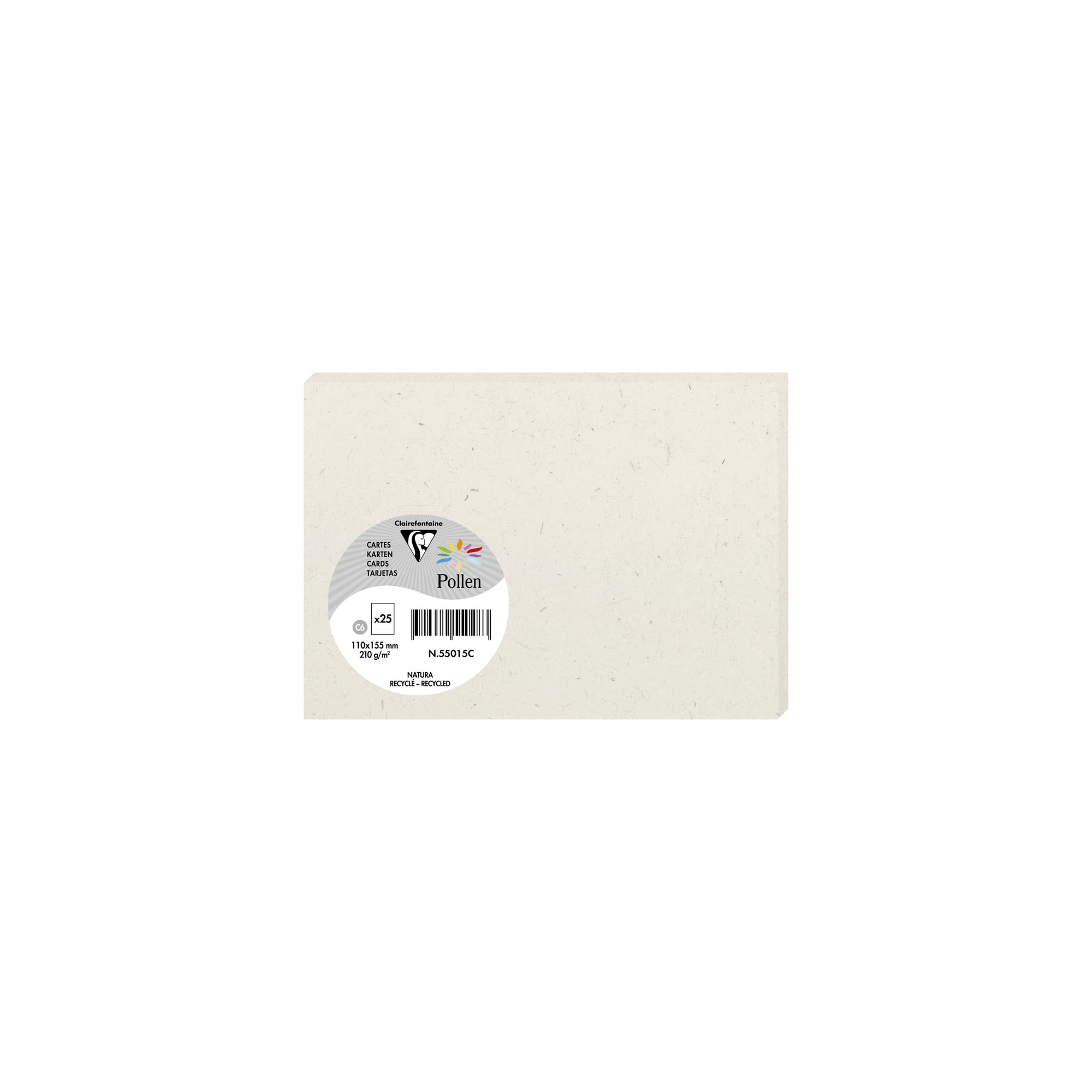 Clairefontaine 55015C Pack of 25 Plain Cards C6 Size 11x15.5cm 210gsm 100% Recycled Natura Paper Invitation Events & Correspondence Pollen Range Premium Paper