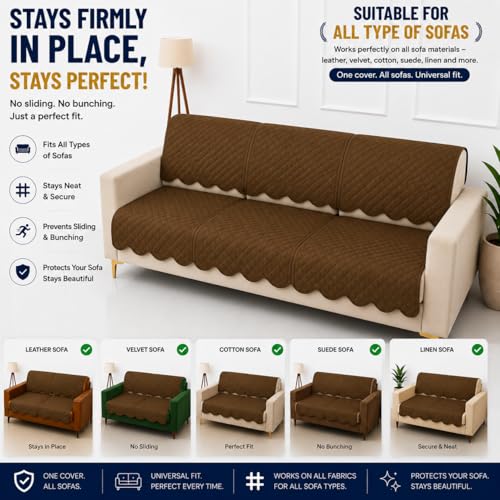 Image of Homerz Premium 'Surya Series' Sofa Cover | Stylish Sofa Protector | Net Fabric | Anti-Stain & Washable Slip Cover Exact Size Antislip (New Jerry Brown, 5 (3+1+1) Seater, Seat Cover with Backrest)