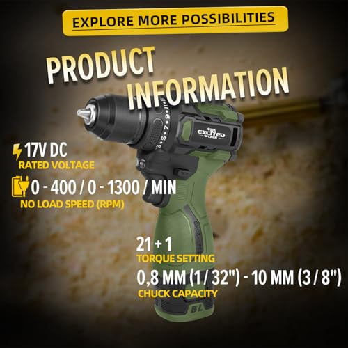 Image of 17V Brushless Power Drill Cordless, 55Nm Electric Drill Set with 2 1500mAh Batteries, 2 Variable Speed, 20+1 Torque Setting and LED Work Light