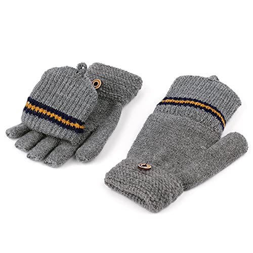 F Flammi Kids Winter Knitted Mitten Gloves Convertible Fingerless Gloves with Cover for Teen Boys Girls Aged 5-10, 2 Pairs3