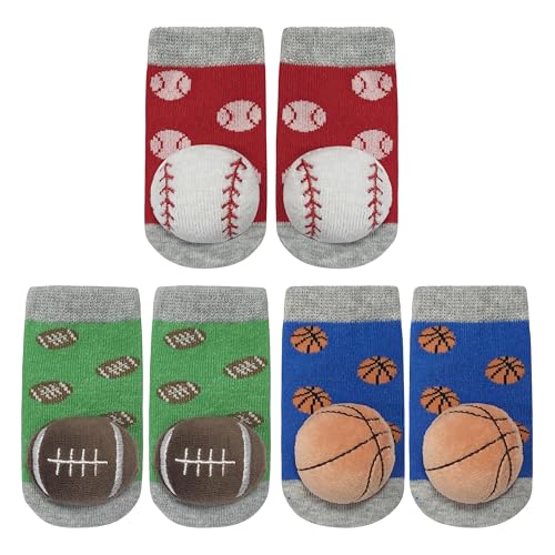PUPPET Baby Boy Rattle Socks for 0-6 Months Sports Set Baseball Rugby Basketball