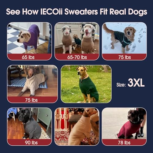 Image of IECOii XXXL Dog Sweater,Warm Dog Sweaters for Extra Large Dogs Girl Boy | Stretchy & Cozy,Turtleneck Knitted Pullover for Pet Wear On Holiday,Easy On Doggy Sweatshirt for Labrador (Light Grey,XXXL)